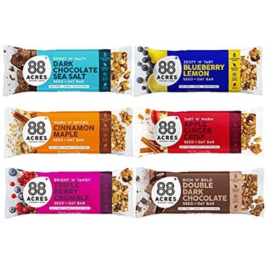 88 Acres Granola Bars Variety Pack, 6 Count, School Safe, Allergen Free Seed & Oat Snack Bar, Gluten & Nut Free, Vegan, Non-GMO & Kosher, Individually Wrapped