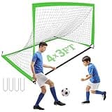 1 Pack 4x3FT Pop Up Soccer Goal, Portable Soccer Goal Net for Backyard, Indoor Outdoor Soccer Goal with Stakes for Kid, Toddler, Youth, Adult, Green-Over 6 Years Old