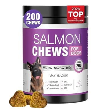 Omega 3 Skin and Coat Supplement for Dogs 200 Chews Dog Fish Oil Supplements with EPA & DHA Fatty Acids Dry Skin Relief for Dogs Shedding Allergy Itching Promotes Heart Hip Joint Health Chicken Flavor