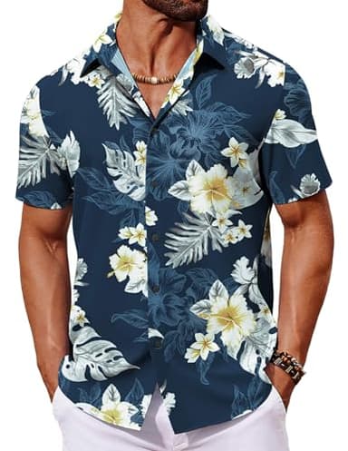 COOFANDY Men's Hawaiian Shirt Short Sleeve Tropical Shirts for Men Beach Shirt Resort Wear