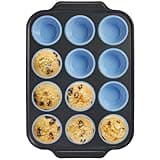 BRONYPRO Silicone Muffin Pan with Metal Frame, Egg Bite Molds for Baking, Cupcake Pans 12 Regular Size, Muffin Tins Easy to Pop Nonstick Non Toxic Bakeware for Oven,Blue