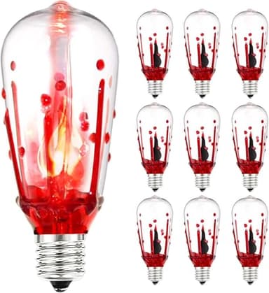 GOOTHY 10 Pack Halloween Flicker Flame Replacement Bulbs, ST40 Bloody Drop Bulbs with Red Flickering Flame for Outdoor String Lights, Party Haunted House, 1W E17 Intermediate Base Bulb