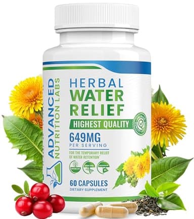 Herbal Water Relief Diuretic Water Pills for Water Retention, Bloating, Swollen Legs, Feet - Dandelion Extract Supplement - Water Retention Loss - Diuretics for Women & Men - 60 Capsules