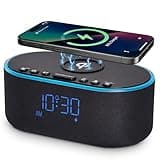 Odokee Wireless Charging Alarm Clock Radio: Qi Certified Fast Wireless Charger for iPhone Samsung - 10W Stereo Bluetooth Speaker - Dimmable Digital Clock with FM Radio for Bedroom Black