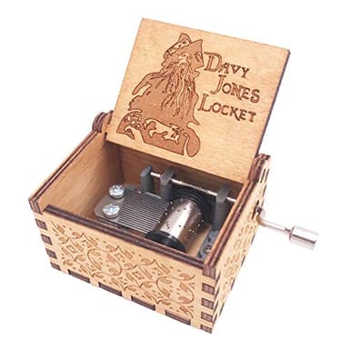 Davy Jones Locket Music Box Hand Crank Musical Box Carved Wooden,Play Davy Jone's Theme,Brown