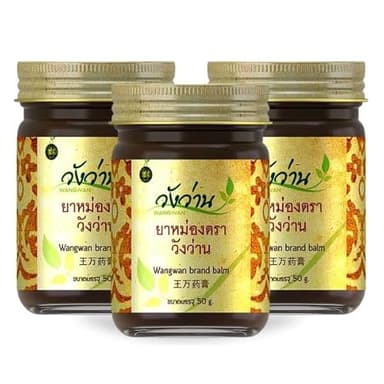 Wangwan Thai Herbal Balm for Back, Neck, Knee, Shoulder, Feet Thai Massage 50g (Pack of 3)