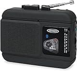 JENSEN MCR-60 MCR-60 Portable Personal Cassette Player/Recorder with AM/FM Radio, Bluetooth, and Earbuds, Black