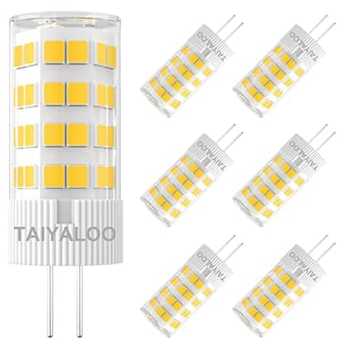 TAIYALOO G4 LED Bulb 5W 2700K Warm White 12V AC/DC Bi-Pin T3 JC Type 40W Halogen Equivalent for Outdoor Landscape Lighting Deck Stair Step Path Paver Lights, Home Lighting, (6 Pack)