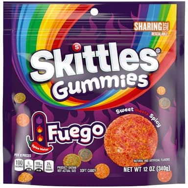 SKITTLES GUMMIES Fuego Sweet and Spicy Gummy Candy, Sharing Size, 12 Oz Resealable Bag