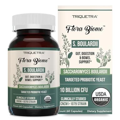 Organic Saccharomyces Boulardii - 10 Billion CFU - Clinically Validated CNCM I-1079 Probiotic Strain - Gut, Digestion & Healthy Bowel Support - First Organic Form of S. Boulardii Probiotic - 60 Count