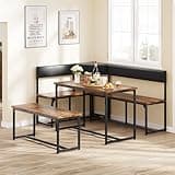 DWVO 3-Piece Dining Table Set for 4-6 People 47.2" Brown Corner Dining Room Table with Left Seat Corner Bench and 43.3" Bench Industrial Kitchen Table for Breakfast Nook Kitchen Living Room Restaurant