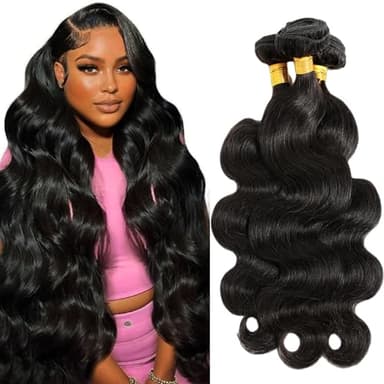 CSCHS 12A Human Hair Bundles 22 24 26 Inch Body Wave Bundles Human Hair 100% Unprocessed Brazilian Virgin Hair Quick Weave Extensions Natural Black