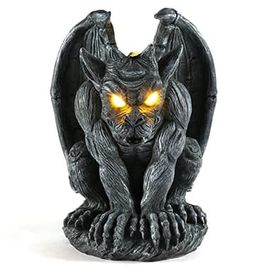MIBUNG Large Winged Gargoyle Statue with Solar Lights Outdoor Decor, Sitting Gargoyle Monster Dragon Garden Guardian Gothic Creep Scary Sculpture, Patio Yard Lawn Decorations, Valentine's Day Gift