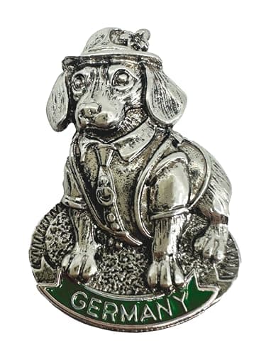 German Dachshund Metal Oktoberfest hat pins With Germany Banner - Authentic Bavarian Edelweiss Lapel Brooch Pin - Traditional Oktoberfest Costume Accessory | Oktoberfest Haus