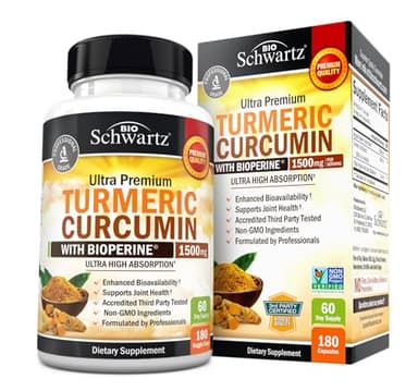 Turmeric Curcumin with Black Pepper Extract 1500mg - High Absorption Ultra Potent Turmeric Supplement with 95% Curcuminoids and BioPerine - Non GMO Tumeric Capsules for Joint Support - 180 Capsules