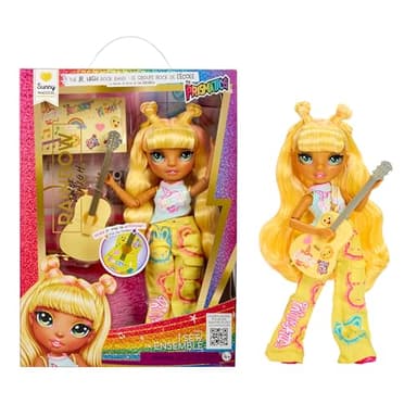 Rainbow High Jr High Rock Band - Sunny, Yellow 9” Fashion Doll with Guitar, Customize with Stickers, Posable, Great Toy Gift for Kids Ages 4+