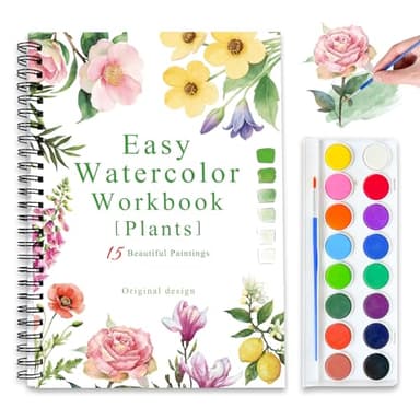 Watercolor Workbooks, 16 Colors Water Color Books Paint Set for Adults, Watercolor Coloring Book for Beginners, Water Color Workbook, 15 Beautiful Paintings for Beginners (Plants)