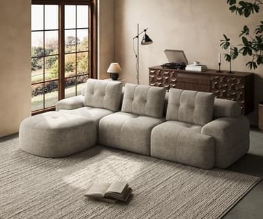 SOFA-IN-BOX 112'' Modular Sectional Sofa Couch with Chaise, Full-Foam Structure, Compression Packaging Design, Woven Texture Upholstery, Oversized Modern Sofa for Living Room – Wheat Beige