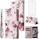 Compatible with iPhone 6plus 6splus 6/6s Plus Wallet Case and Tempered Glass Screen Protector Card Holder Phone Cover for iPhone6 6+ iPhone6s 6s+ i 6P 6a S Six iPhone6splus Women Men Rose Gold