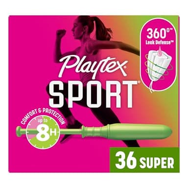Playtex Sport Tampons Super Absorbency, Fragrance-Free - 36ct | Super Tampons for Women, Feminine Care, Playtex Tampon with 360 Leak Defense