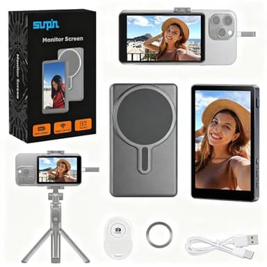 SUNPIN Vlog Selfie Monitor Screen, Wireless 4K/1080p Back Camera Monitor for iPhone & Android, Built-in Speaker for YouTube TikTok Live Streaming (Gray)