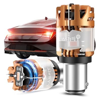 LASFIT D2 1157 LED Bulbs Red with Built-in Resistor Brake Tail Lights CanBus-Ready Rear Turn Signal Light Anti Hyper Flash Error Free, Pack of 2