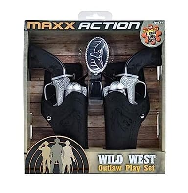 Maxx Action Wild West Outlaw Play Set – 5 Piece Western Toy for Kids | Cowboy Sheriff Cap Blaster with Holster and Adjustable Belt | Ring Caps Sold Separately