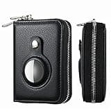 TopFunny AirTag Credit Card Holder Wallet for Men Women Air Tag RFID Blocking Leather Cash Cards Organizer Zipper Wallet Case Black