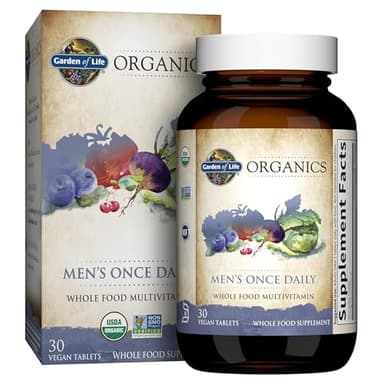 Garden of Life Once Daily Whole Food Multivitamin for Men, Organic Mens Vitamins & Minerals, Vitamin C, Zinc, Vegan, for Health & Well-Being, 30 Tablets
