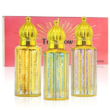 Tuteshow 3 Pack Arabian Perfume for Women, Arabic Perfume Oil Roll On, Rose, Jasmine, Musk, Sandalwood, Eau de Parfum and Eau de Toilette, 0.4 fl. oz