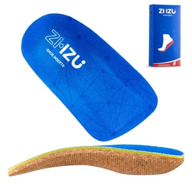 3/4 Orthotics Cork Shoe Insoles,ZHZU Arch Support Inserts for Men/Women,Plantar Fasciitis Insole, Flat Feet Breathable Shoe Inserts,Over-Pronation and Heel Pain Shoe Pad, Blue/S(Men5-7/Women6-8)