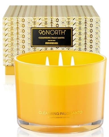96NORTH Luxury Palo Santo Candle | Large 3 Wick Jar Candle | Up to 50 Hours Burning Time | 100% Natural Soy Wax | Relaxing Aromatherapy Aesthetic Candles | Housewarming Gift for Men and Women