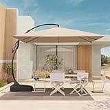 Grand patio 10x10 FT Patio Offset Umbrella Large Square Aluminum Cantilever Umbrella Base Included for Deck Porch (Champagne, 10x10 FT)