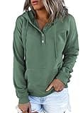 Dokotoo Hoodies for Women Early Fall Fashion Drawstring V Neck Long Sleeve Front Button Collar Hooded Pullover Hoodie with Pockets Winter Sweatshirt Loose Fit Casual Ladies Shirt Tops Green X-Large
