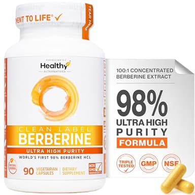 Clean Label Berberine, Ultra High Strength Berberine Supplement 100x More Concentrated | 98% Berberine HCl, Highest Purity in US | 500mg Capsules | Triple Tested | Made in USA, cGMP Certified