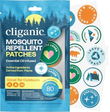 Cliganic Mosquito Repellent Stickers (80 Pack) - Camping Patches for Kids & Adults, Natural DEET-Free, Essential Oil Infused