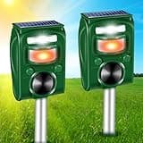 2 Pack 2025 Solar Ultrasonic Repellent Outdoor Cat Squirrel Skunk Dog Repellent for Yard Deer Repeller Devices with Motion Detection Animal Deterrent Light for Raccoon Rabbit Rodent Bird