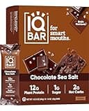 IQBAR Brain and Body Plant Protein Bars - Chocolate Sea Salt - 12-Count Low Carb - Gluten Free, High Fiber, Vegan Snacks - Low Sugar Meal Replacement