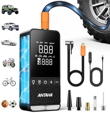 Antaha Tire Inflator Portable Air Compressor, 150 PSI Smart Air Pump for Car Tires with Digital Pressure Gauge, Tires Pump for Cars, Motorcycles, Bikes, Balls, Mini Bike Pump & Car Accessories