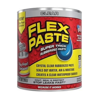 Flex Paste, Waterproof Paintable Putty, Spackle Sealant, Fill Gaps Cracks Holes - Block Out Water and Air - UV Resistant - Walls, Drywall, EPDM, Concrete, Roof, RV Repairs, Clear, Quart
