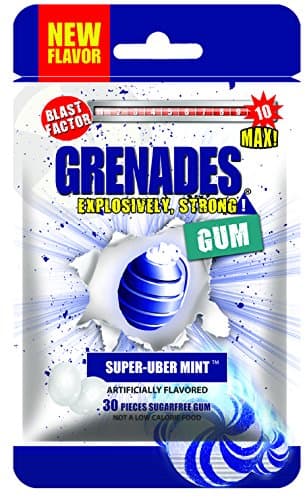 Grenades Gum - 30ct Bag - STRONG MINT GUM (Super-Uber Mint) - Ultimate Fresh Breath & Serious Nose Blasting Power - Sugar-Free Chewing Gum