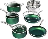 Granitestone Diamond Granite Stone Classic Emerald Pots and Pans Set with Ultra Nonstick Durable Mineral & Diamond Tripple Coated Surface, Stainless Steel Stay Cool Handles, 10 Piece Cookware, Green…