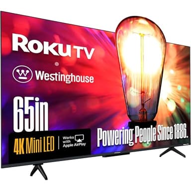 Westinghouse 65” Mini-LED 4K UHD Roku TV, Dolby Vision HDR, QLED Quantum Color, Local Dimming, MEMC Motion, Apple HomeKit & AirPlay 2