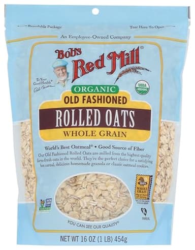 Bob's Red Mill Organic Old Fashioned Rolled Oats, 16oz (Pack of 1) - Non GMO, Whole Grain, Vegan, Kosher