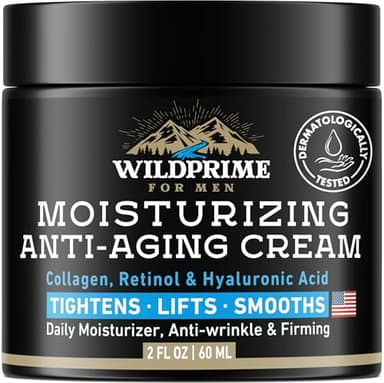 Men's Face Moisturizer Cream - Anti Aging & Wrinkle - Made in USA - Collagen, Hyaluronic Acid, Retinol, Vitamins E & A, Avocado Oil - After Shave - Age Facial Skin Care, Day & Night Moisturizing, 2 oz