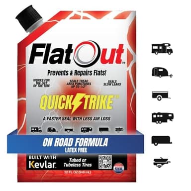 FlatOut QuickStrike Tire Sealant On Road Formula - Prevent Flat Tires, Seal Leaks, Contains Kevlar, 32-Ounce Bag
