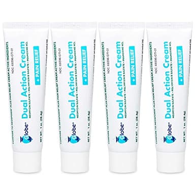 (4 Pack) Globe Dual Action First Aid Antibiotic Cream + Pain Relief, Neomycin, Polymyxin B, Pramoxine HCl, Soothes Painful Cuts, Burns and Scrapes, 24 Hour Infection Protection