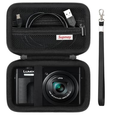 Supmay Camera Case for Panasonic LUMIX ZS99/ ZS300/ TZ99/ LX10/ ZS200D/ ZS200/ ZS80D/ ZS80/ ZS100/ ZS70/ ZS60 Compact 4K Digital Camera, Protective Case Bag with Mesh Pocket for Battery Pack, Black