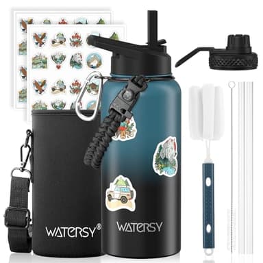 32oz Insulated Water Bottle (Cold for 48 Hrs),BPA Free&Leak Proof,Stainless Steel Water Flask,Water Jug with Straw Spout Lids for Gym,Hiking,Travel,Black Blue