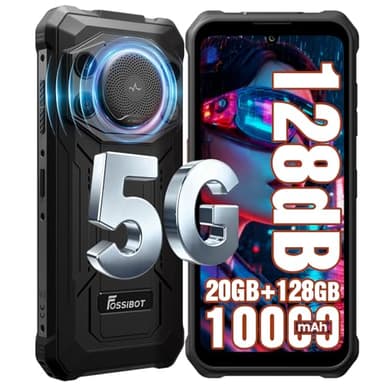 FOSSIBOT F110 Pro Rugged Smartphone Unlocked 5G Android 15, 128dB Loudest Speaker 20GB+128GB /2TB 10000mAH, 6.7'' HD Display 50MP Rear Camera, IP68/69K Waterproof, NFC/Dual SIM/Widevine L1